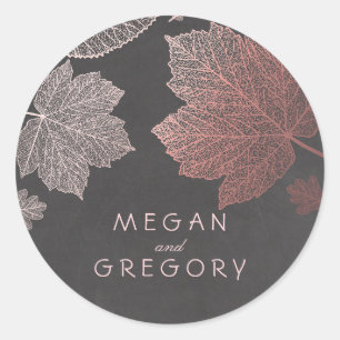 Sticker Rond Rose d'automne Gold et Feuille Mariage  Chalkboard