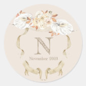 Sticker Rond Rose de crème sur mesure Monogram Crest Funéraille (Devant)