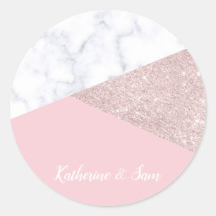 Sticker Rond Rose de marbre blanc de parties scintillantes