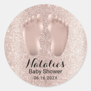 Sticker Rond Rose de pieds pour bébé Baby shower d'or Favoris