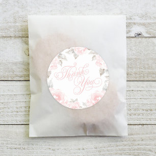 Sticker Rond Rose de remerciement à l'aquarelle rose vintage