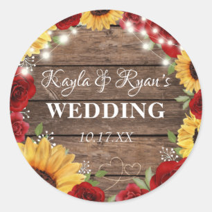 Sticker Rond Rose de tournesol rustique Arrière - plan Mariage
