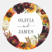 Sticker Rond Rose de tournesol rustique Bourgogne Mariage de co (Devant)