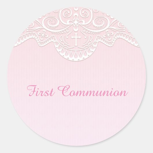 Sticker Rond Rose, Dentelle Blanche, Religieuse (Devant)