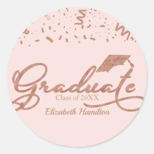 Sticker Rond Rose diplômé Gold Foil Parti de graduation rose (Devant)