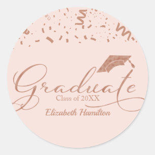 Sticker Rond Rose diplômé Gold Foil Parti de graduation rose