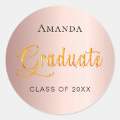 Sticker Rond Rose diplômé or nom casquette élégant (Devant)