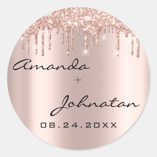 Sticker Rond Rose Drives Nom simple Date Mariage noir (Devant)