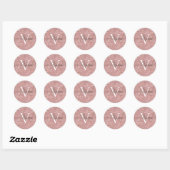 Sticker Rond Rose Dusky Avec Nom De Monogramme Blanc (Feuille)