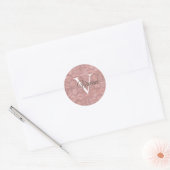 Sticker Rond Rose Dusky Avec Nom De Monogramme Blanc (Enveloppe)
