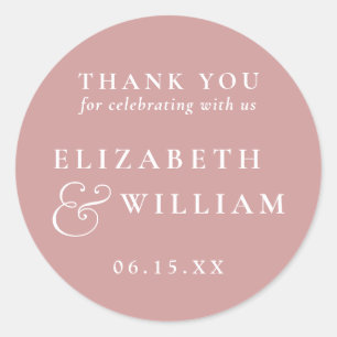 Sticker Rond Rose Dusty minimaliste Monogramme Mariage Merci