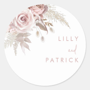 Sticker Rond Rose Dusty moderne et Mariage Rose Blush