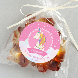 Sticker Rond Rose Elegant Dreamy Magique Unicorn fille Annivers