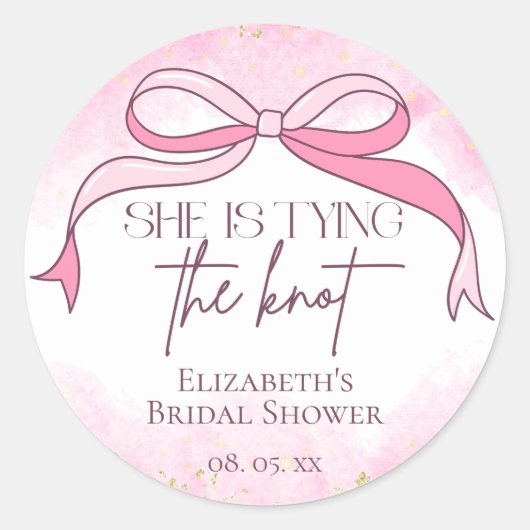 Sticker Rond Rose Élégant Elle noue le noeud Mariage Cérémonie (Devant)