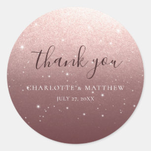 Sticker rond Rose élégant Merci or Mariage