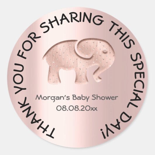 Sticker Rond Rose Elephant Baby shower Favoriser le Merci (Devant)