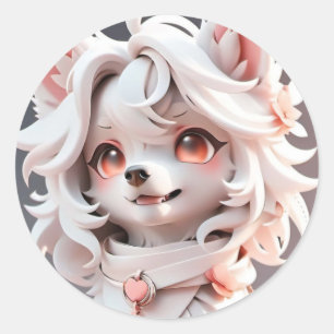 Sticker Rond Rosé Et Blanc Fluffé