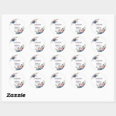 Sticker Rond Rose et bleu aquarelle florale mariage classique o (Feuille)