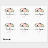 Sticker rond rose et bleu floral classique (Feuille)