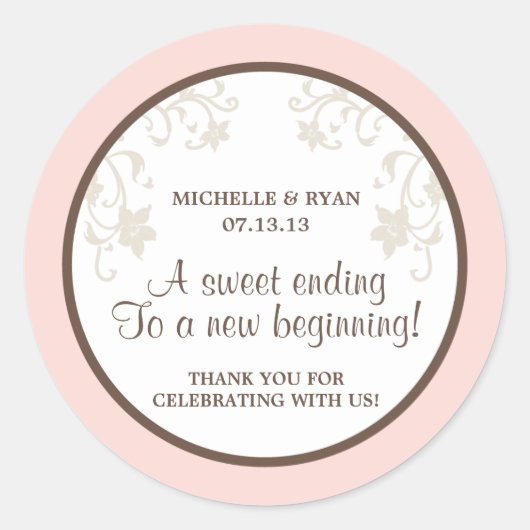 Sticker Rond Rose et Fleurs Brown L'amour est doux (Devant)