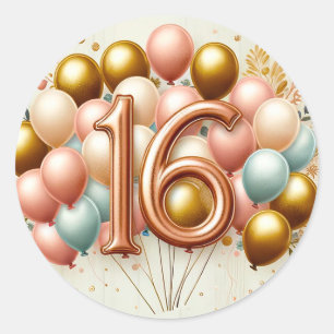 Sticker Rond Rose et Golden Sweet Seizième fête d'anniversaire