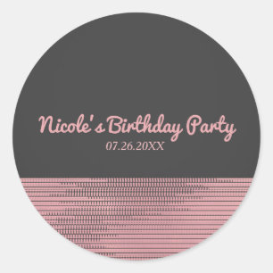 Sticker Rond Rose et gris Moderne Glamour Sequins Chic Élégant