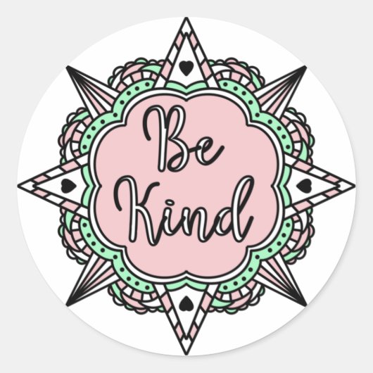 Sticker Rond Rose et Mint vert Be Kind (Devant)