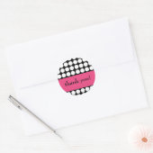 Sticker Rond rose et noir dot merci (Enveloppe)