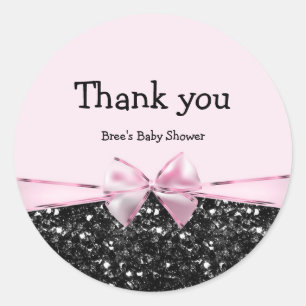 Sticker Rond Rose et noir faux pailleté coup d'éclat nœud Chic