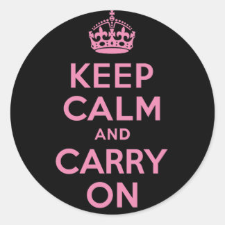 Sticker Rond Rose et noir Gardez le calme et continuer