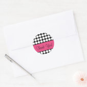 Sticker Rond rose et noir point merci script (Enveloppe)