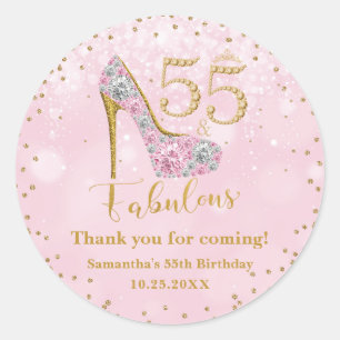 Sticker Rond Rose et or Cinquante cinq et fabuleux 55e annivers