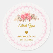 Sticker Rond Rose et Or Script "Merci avec beaucoup d'amour" (Devant)