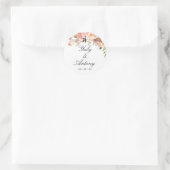 Sticker Rond Rose et Peach Moderne Mariage aquarelle (Sac)