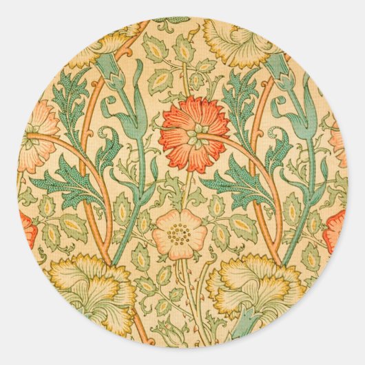 Sticker Rond Rose Et Rose Par William Morris (Devant)
