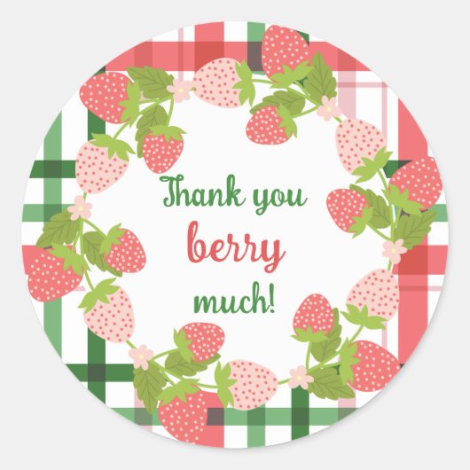 Sticker Rond Rose et Vert Fraise Merci Beaucoup (Devant)