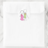 Sticker Rond Rose et vert, l'attente couple (Sac)