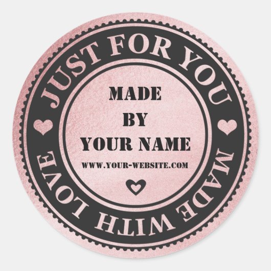 Sticker Rond Rose Fait À La Main Pour Vous Fait Avec Amour (Devant)