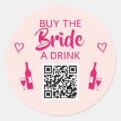 Sticker Rond Rose Faites boire la mariée Code QR Enterrement de (Devant)