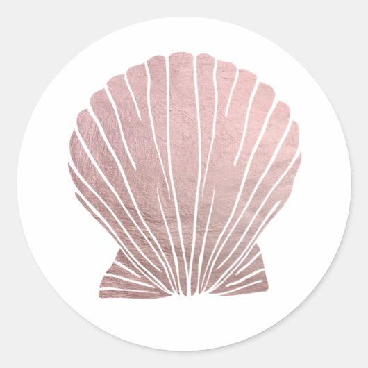 Sticker Rond Rose Faux Metallic Elégant Seashell Beach Classic (Devant)