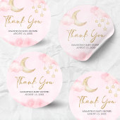 Sticker Rond Rose Fête de Bébé Over the Moon