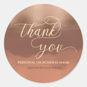 Sticker Rond Rose feuille or cannelle cantaloupe aquarelle