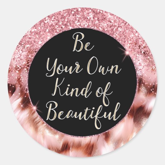 Sticker Rond Rose Fille Glitzy Sparkle Gold Zebra Parties scint (Devant)