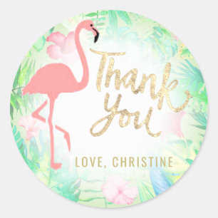 Sticker Rond rose flamingo or merci
