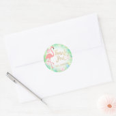 Sticker Rond rose flamingo or merci (Enveloppe)