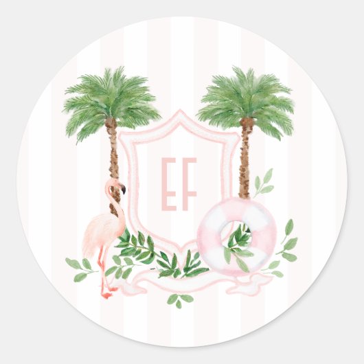 Sticker Rond Rose flamingo Palm Springs monogramme enterrement (Devant)