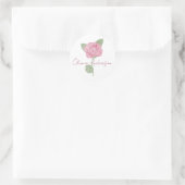 Sticker Rond Rose Fleur Aquarelle Minimal Personnalisé Nom (Sac)
