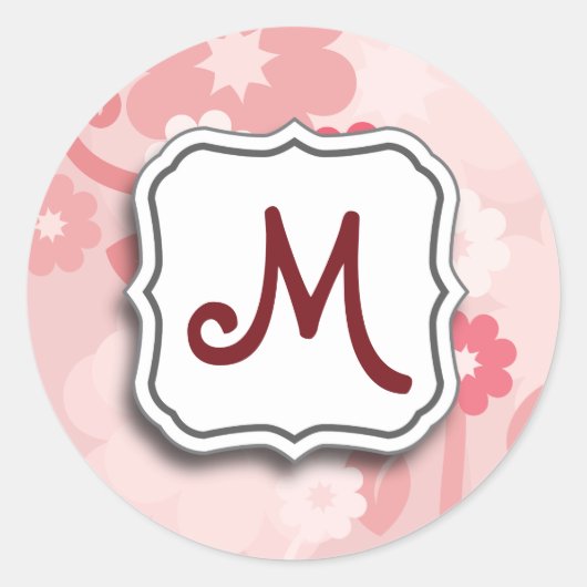 Sticker Rond Rose floral Abstrait avec Monogramme (Devant)