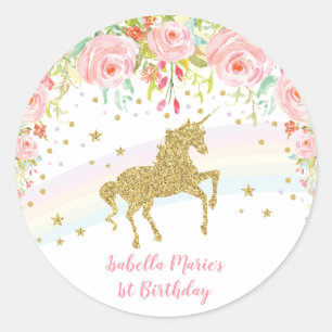 Sticker Rond Rose Floral arc-en-ciel Unicorn Merci favorise