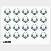 Sticker Rond Rose floral de marine et Mariage floral turquoise (Feuille)